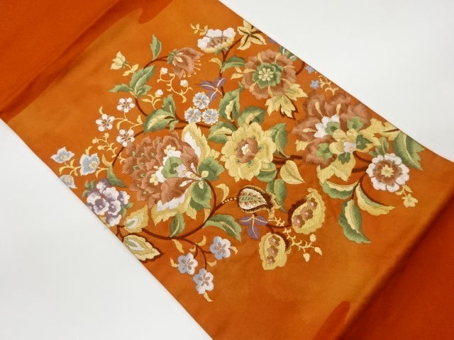 JAPANESE KIMONO / VINTAGE FUKURO OBI / WOVEN FLOWER ARABESQUE